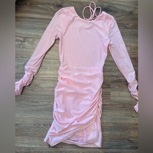 Lucy in the Sky Long Sleeve Ruched Mini Dress: Pink